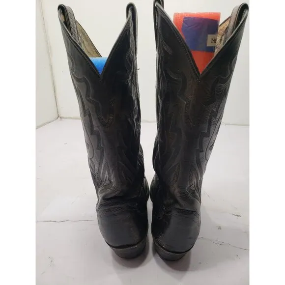 Justin Men’s J6657 Size 10D Black Almond Toe Ostrich Leg Pull Up Cowboy Boots