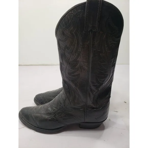 Justin Men’s J6657 Size 10D Black Almond Toe Ostrich Leg Pull Up Cowboy Boots