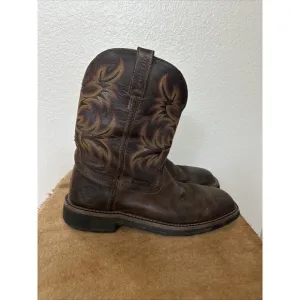 Justin Men's‎ Rugged Stampede Tan Cowhide Steel Square Toe Workboots Size 11D