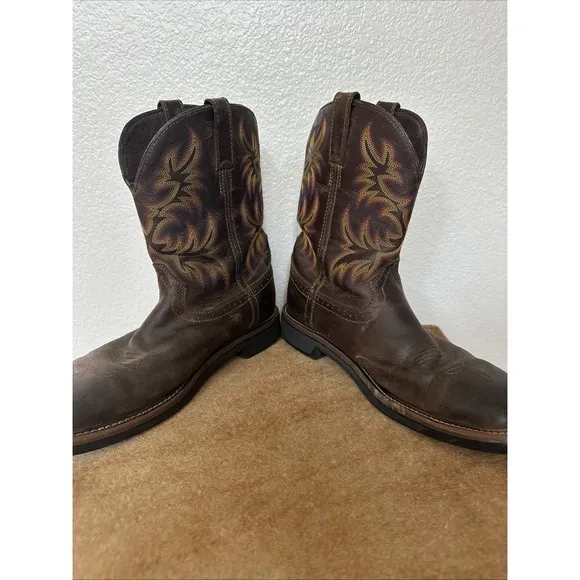 Justin Men's‎ Rugged Stampede Tan Cowhide Steel Square Toe Workboots Size 11D