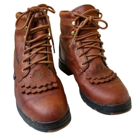 JUSTIN Roper Paddock Boots Western WATERPROOF STEEL TOE Kiltie Lacer Womens
