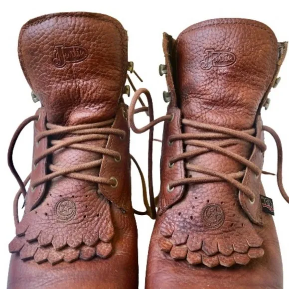 JUSTIN Roper Paddock Boots Western WATERPROOF STEEL TOE Kiltie Lacer Womens