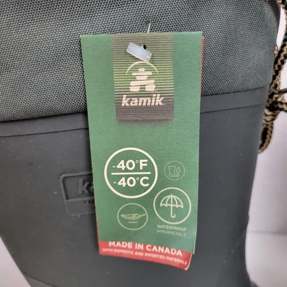 Kamik Icebreaker Insulated Mens Boots Size 8 Black Khaki Waterproof Rubber NEW