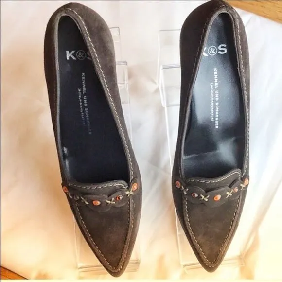 K&amp;S BROWN SUEDE EMBELLISHED PUMPS.  NEW