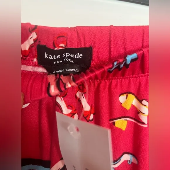 Kate Spade New York Women 2 Piece Pajama Set Party Shoes Red SMALL