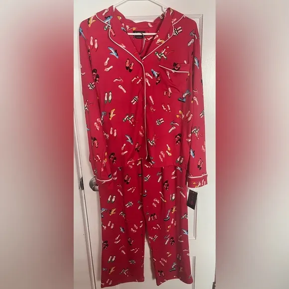 Kate Spade New York Women 2 Piece Pajama Set Party Shoes Red SMALL