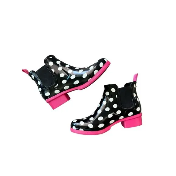Kate Spade Trudy Womens Black White Polka Dot Chelsea Ankle Rain Boots Size 7