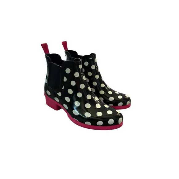 Kate Spade Trudy Womens Black White Polka Dot Chelsea Ankle Rain Boots Size 7