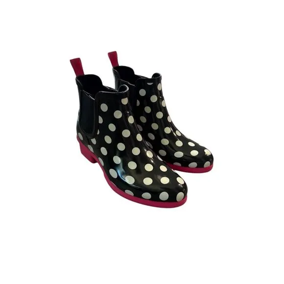 Kate Spade Trudy Womens Black White Polka Dot Chelsea Ankle Rain Boots Size 7