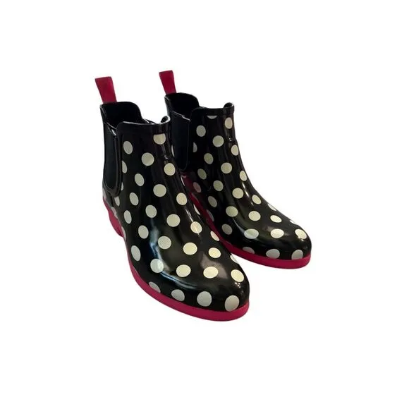 Kate Spade Trudy Womens Black White Polka Dot Chelsea Ankle Rain Boots Size 7