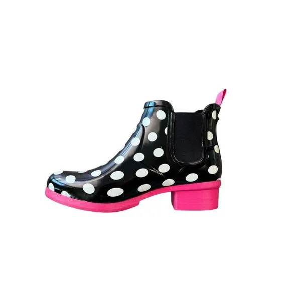 Kate Spade Trudy Womens Black White Polka Dot Chelsea Ankle Rain Boots Size 7