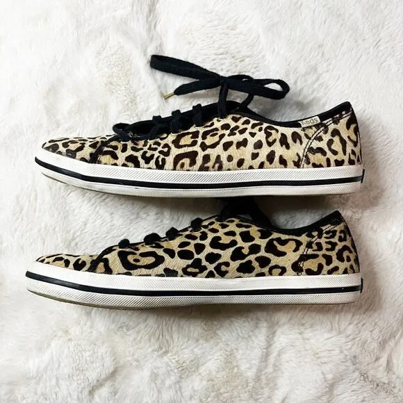 Keds X Kate Spade Kickstart Calf Hair Leopard Print Youth Sneakers KK161441