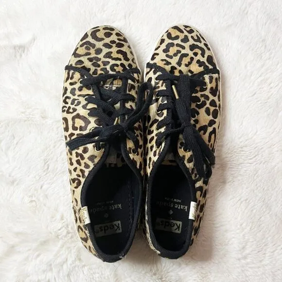 Keds X Kate Spade Kickstart Calf Hair Leopard Print Youth Sneakers KK161441