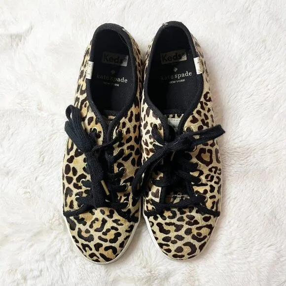 Keds X Kate Spade Kickstart Calf Hair Leopard Print Youth Sneakers KK161441
