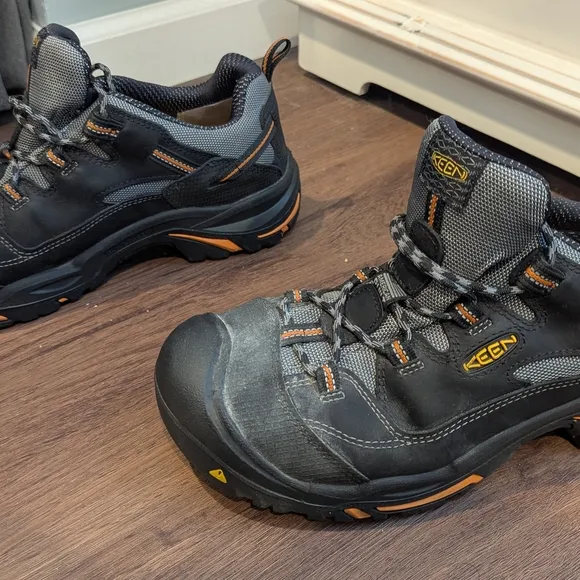 KEEN Men's Black and Orange Work Shoes