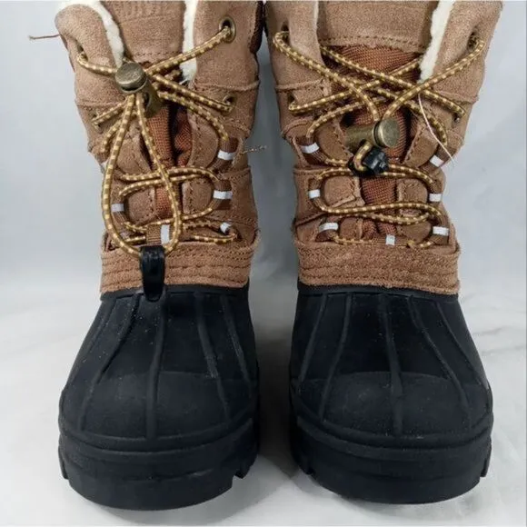 Khombu Kids Snowtracker Faux Fur Lined Waterproof Boots Sz 8 Blk/ Brown Preowned