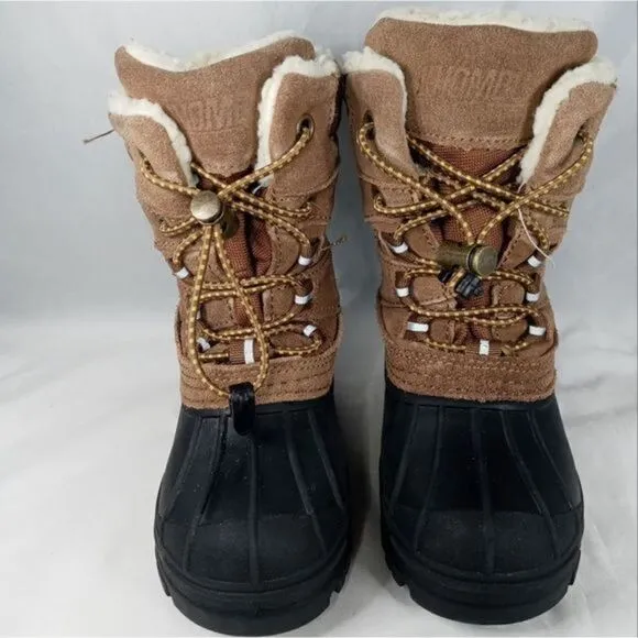 Khombu Kids Snowtracker Faux Fur Lined Waterproof Boots Sz 8 Blk/ Brown Preowned