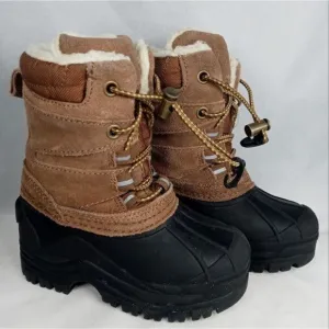 Khombu Kids Snowtracker Faux Fur Lined Waterproof Boots Sz 8 Blk/ Brown Preowned