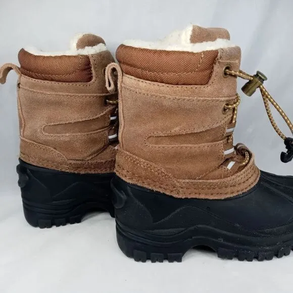 Khombu Kids Snowtracker Faux Fur Lined Waterproof Boots Sz 8 Blk/ Brown Preowned