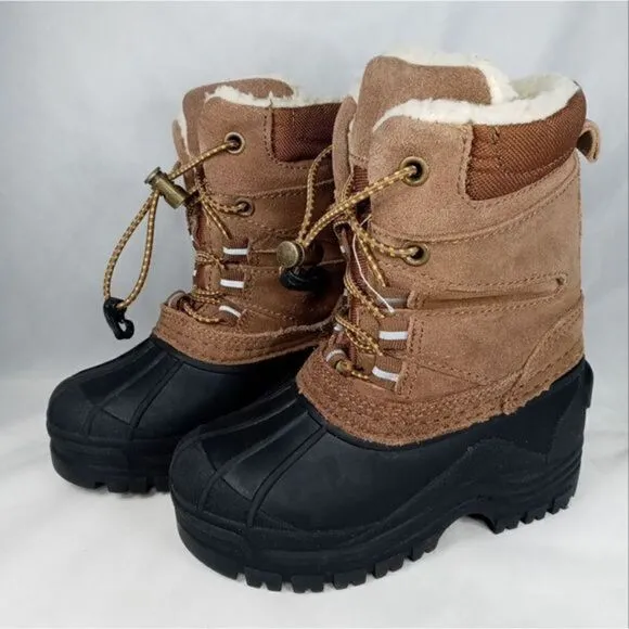 Khombu Kids Snowtracker Faux Fur Lined Waterproof Boots Sz 8 Blk/ Brown Preowned