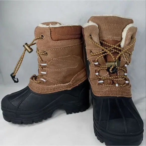 Khombu Kids Snowtracker Faux Fur Lined Waterproof Boots Sz 8 Blk/ Brown Preowned