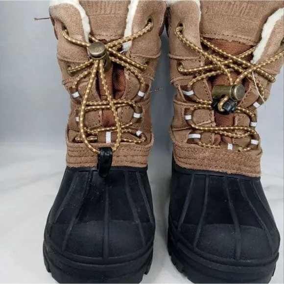 Khombu Kids Snowtracker Faux Fur Lined Waterproof Boots Sz 8 Blk/ Brown Preowned