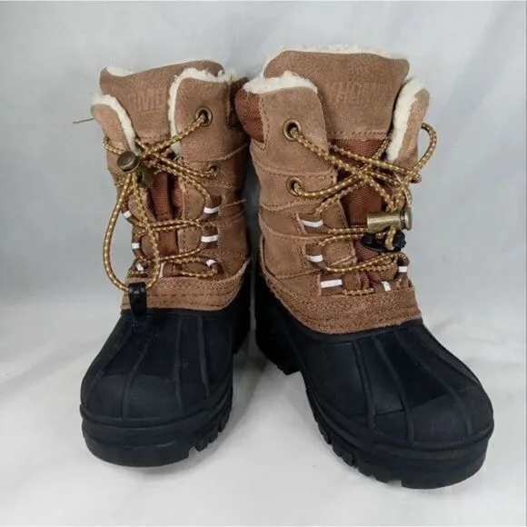 Khombu Kids Snowtracker Faux Fur Lined Waterproof Boots Sz 8 Blk/ Brown Preowned