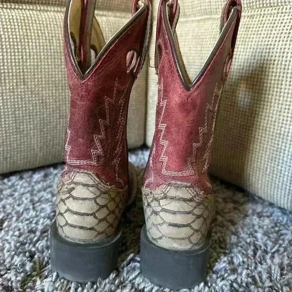 Kids Red Brown Smoky Mountain Viper Square Toe Cowboy Boots Size 8.5