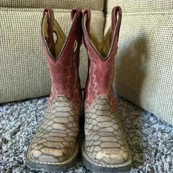 Kids Red Brown Smoky Mountain Viper Square Toe Cowboy Boots Size 8.5