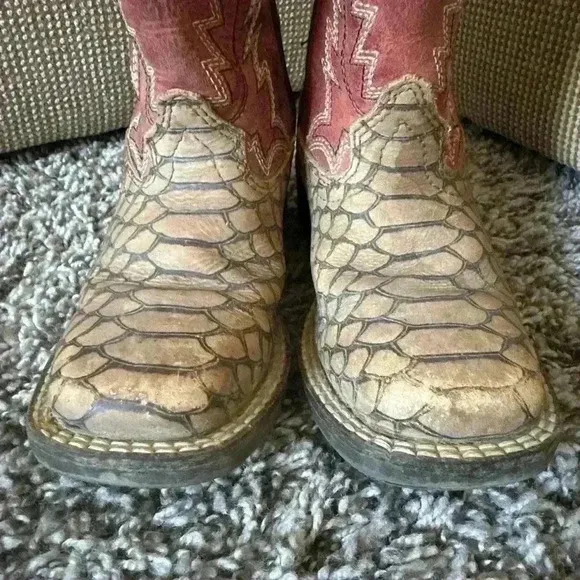 Kids Red Brown Smoky Mountain Viper Square Toe Cowboy Boots Size 8.5