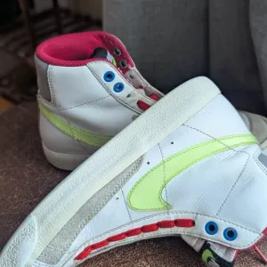 Kids White and Neon Green High-Top Sneakers