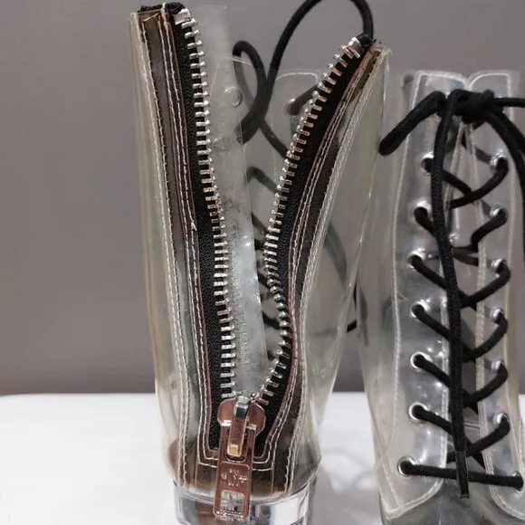 💥KILLER BOOTS!💥DOLLS KILL CURRENT MOOD TRANSPARENT PLATFORM LACE -UP BOOTS