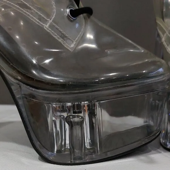 💥KILLER BOOTS!💥DOLLS KILL CURRENT MOOD TRANSPARENT PLATFORM LACE -UP BOOTS