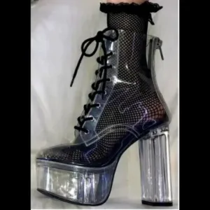 💥KILLER BOOTS!💥DOLLS KILL CURRENT MOOD TRANSPARENT PLATFORM LACE -UP BOOTS