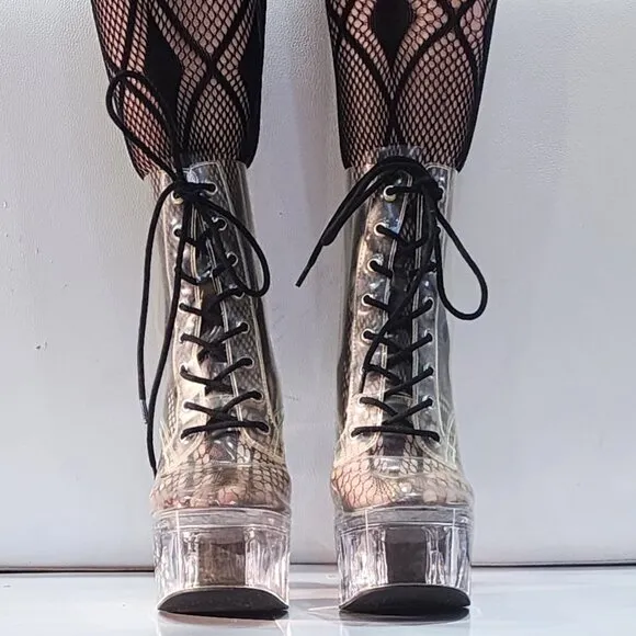 💥KILLER BOOTS!💥DOLLS KILL CURRENT MOOD TRANSPARENT PLATFORM LACE -UP BOOTS
