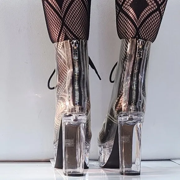 💥KILLER BOOTS!💥DOLLS KILL CURRENT MOOD TRANSPARENT PLATFORM LACE -UP BOOTS