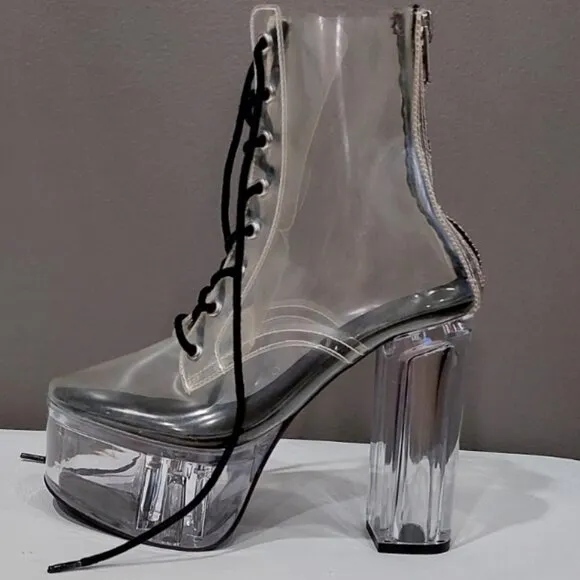 💥KILLER BOOTS!💥DOLLS KILL CURRENT MOOD TRANSPARENT PLATFORM LACE -UP BOOTS
