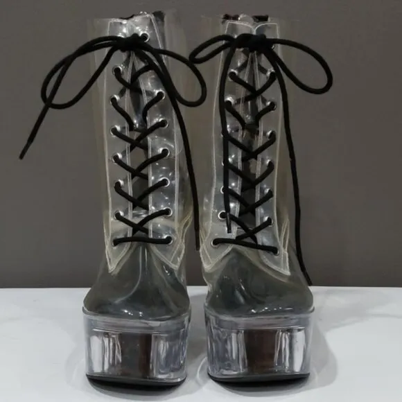 💥KILLER BOOTS!💥DOLLS KILL CURRENT MOOD TRANSPARENT PLATFORM LACE -UP BOOTS
