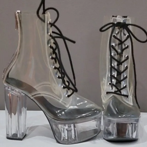 💥KILLER BOOTS!💥DOLLS KILL CURRENT MOOD TRANSPARENT PLATFORM LACE -UP BOOTS