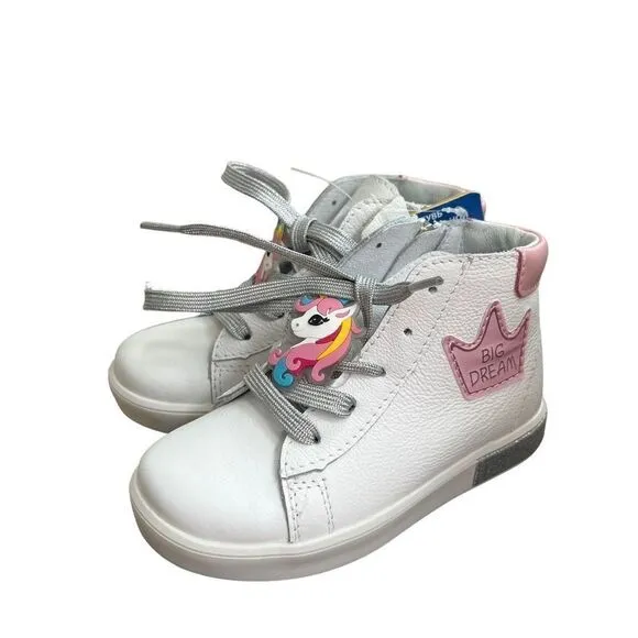 Kotofey girls high top white leather unicorn orthopedic sneakers NEW sz 26/9.5US