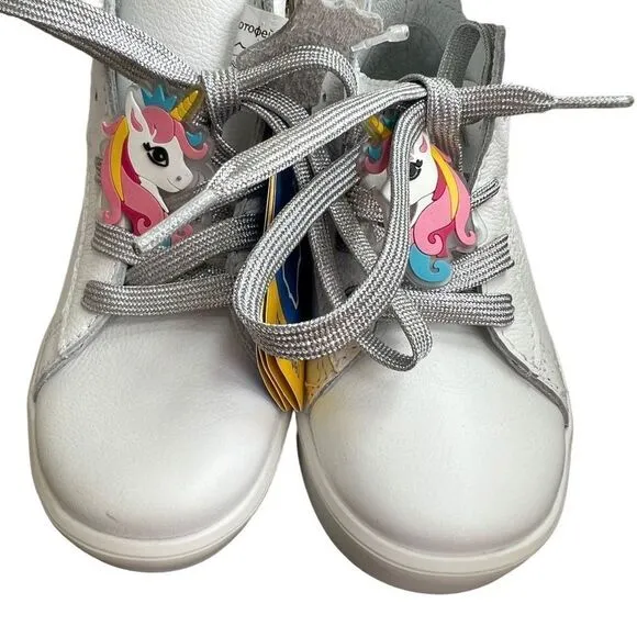 Kotofey girls high top white leather unicorn orthopedic sneakers NEW sz 26/9.5US