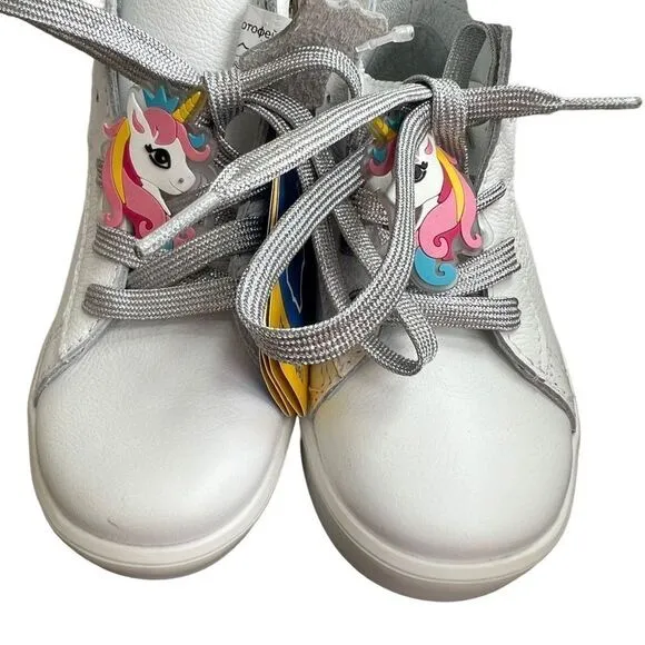 Kotofey girls high top white leather unicorn orthopedic sneakers NEW sz 26/9.5US