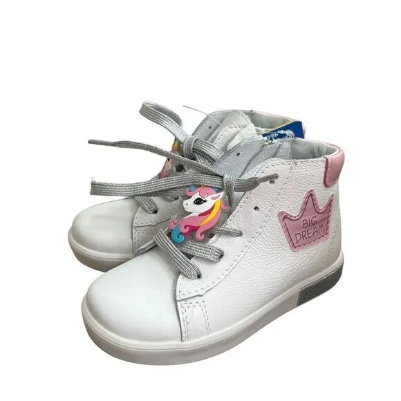 Kotofey girls high top white leather unicorn orthopedic sneakers NEW sz 26/9.5US
