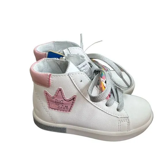 Kotofey girls high top white leather unicorn orthopedic sneakers NEW sz 26/9.5US