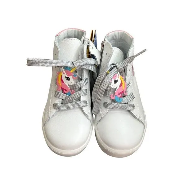 Kotofey girls high top white leather unicorn orthopedic sneakers NEW sz 26/9.5US