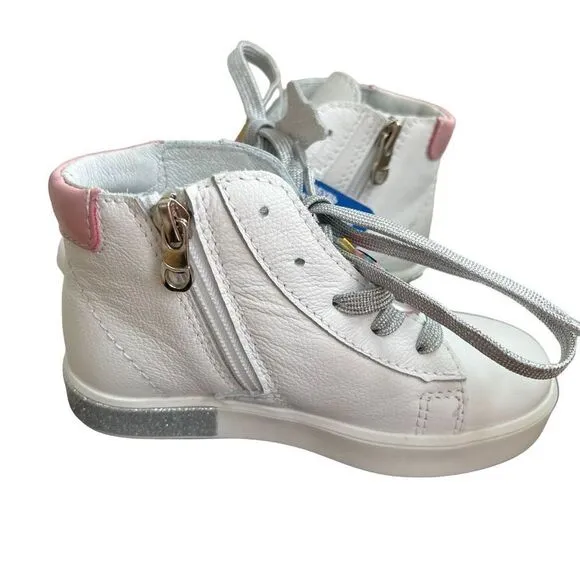 Kotofey girls high top white leather unicorn orthopedic sneakers NEW sz 26/9.5US