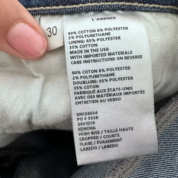 L’Agence Kendra cropped Flare Jeans Laredo Wash Subtle Stretch Denim Size 30