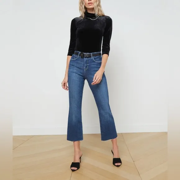 L’Agence Kendra cropped Flare Jeans Laredo Wash Subtle Stretch Denim Size 30