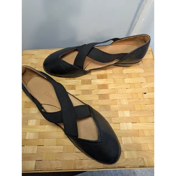 L'Amour Des Pieds Black Leather Mary Jane Shoe Wedge Women 9.5 Comfort Slip On