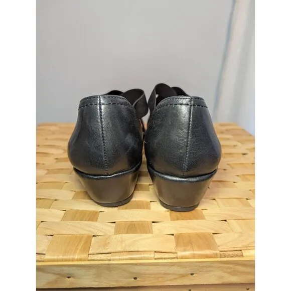 L'Amour Des Pieds Black Leather Mary Jane Shoe Wedge Women 9.5 Comfort Slip On